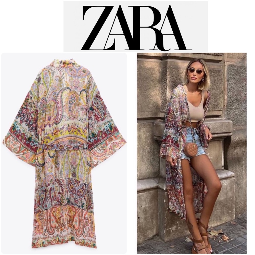 ZARA • Multicolored Long Kimono Duster • Large